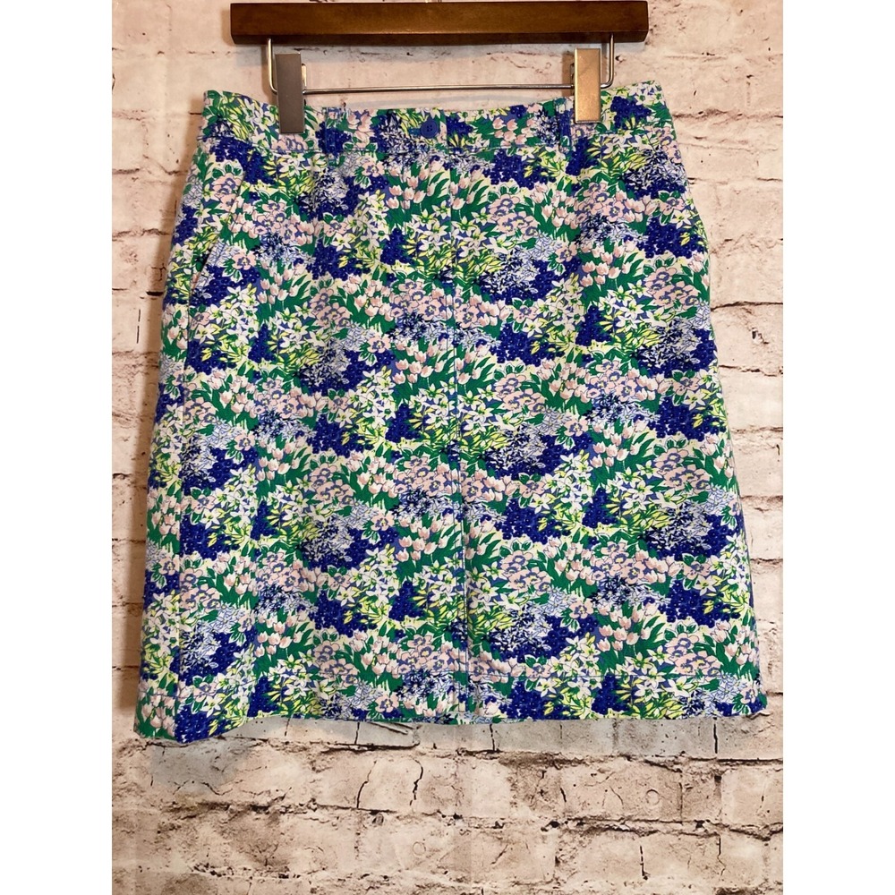 Talbots Skirt Womens 2 A Line Dark Micro Florals Denim Pockets Zip Side Cotton